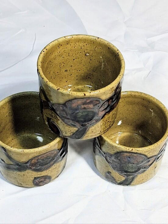 Otagiri Other - Set Of 3 Japanese Otagiri Sake/Tea/Candle Motives Stoneware Clay Cups 2.5"x2.5"